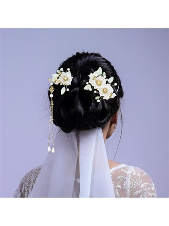 5PCS Camellia Flower Tassels Hairpin Chinese Hair Stick Clips main image 4